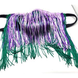 Handmade Fringe Mask Lavender Green Rhinestone Brebitz